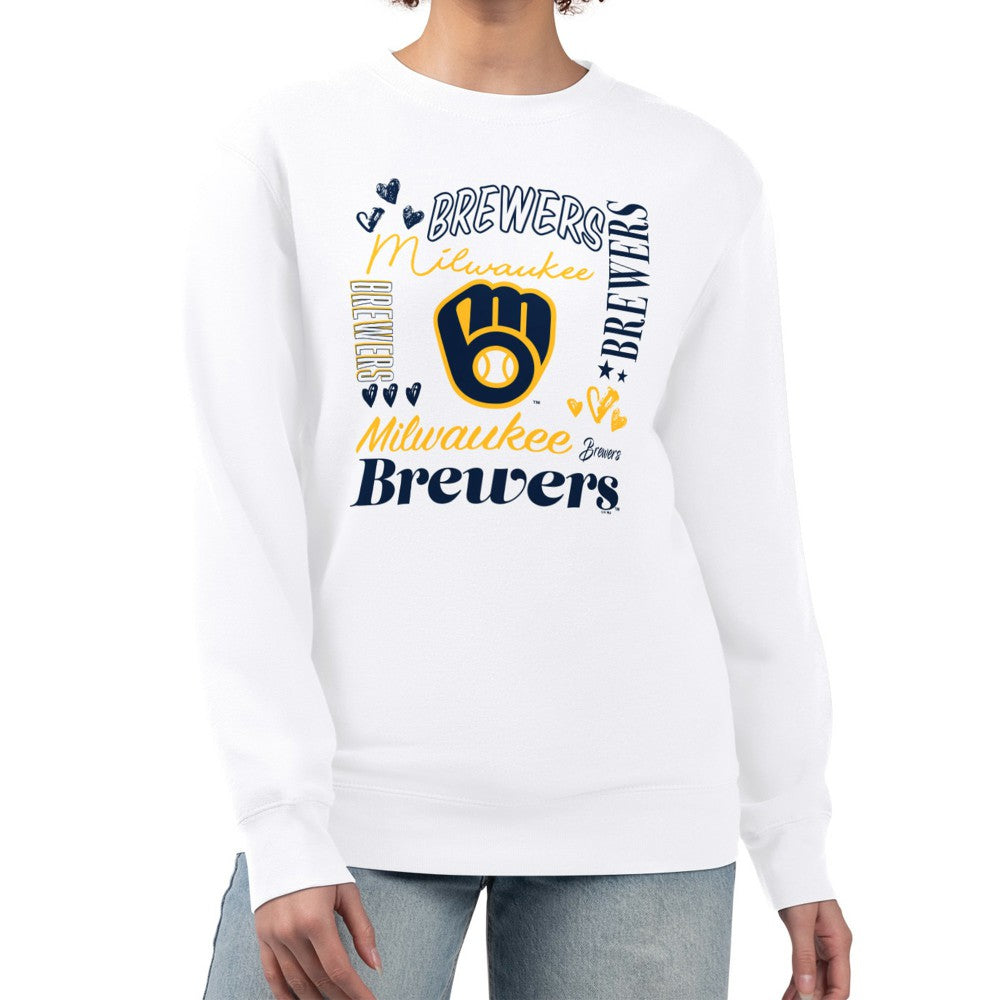 Milwaukee Brewers G-III 4Her by Carl Banks Women's Collage Team Graphic Fleece Pullover Hoodie - White - MLB Discount