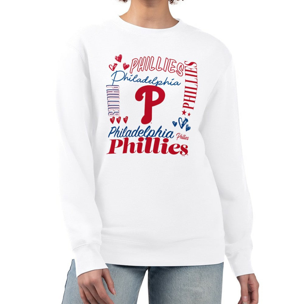Philadelphia Phillies G-III 4Her by Carl Banks Women's Collage Team Graphic Fleece Pullover Hoodie - White - MLB Lifestyle
