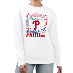 Philadelphia Phillies G-III 4Her by Carl Banks Women's Collage Team Graphic Fleece Pullover Hoodie - White - MLB Lifestyle