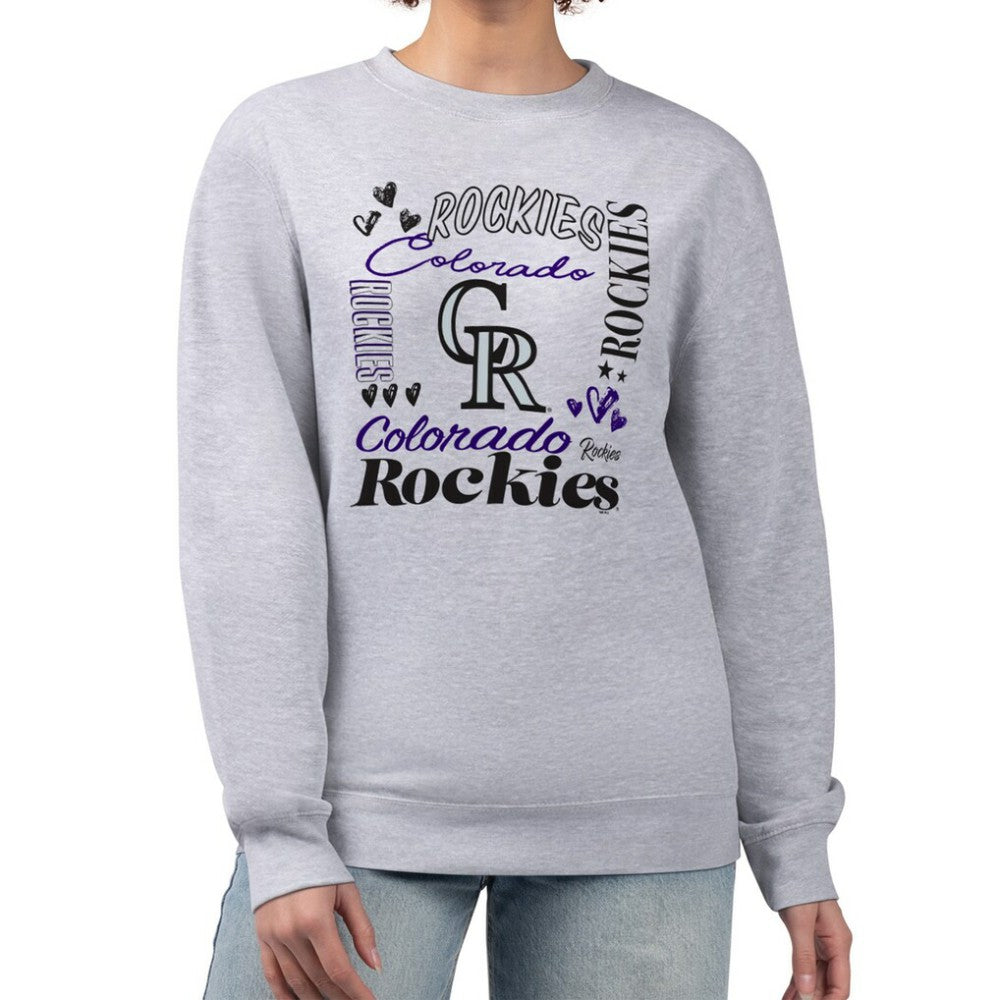 Colorado Rockies G-III 4Her by Carl Banks Women's Collage Team Graphic Fleece Pullover Hoodie - Heather Gray - MLB on Sale