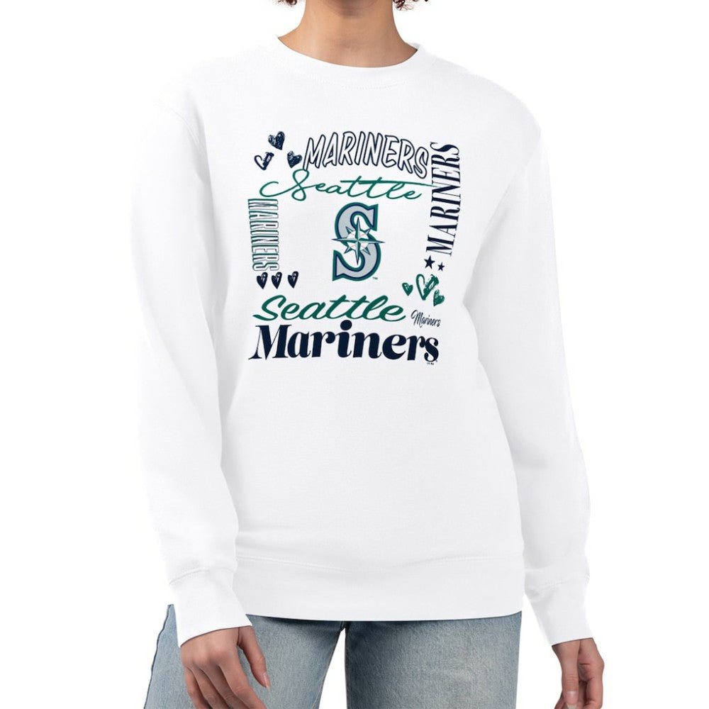 Seattle Mariners G-III 4Her by Carl Banks Women's Collage Team Graphic Fleece Pullover Hoodie - White - MLB Sale