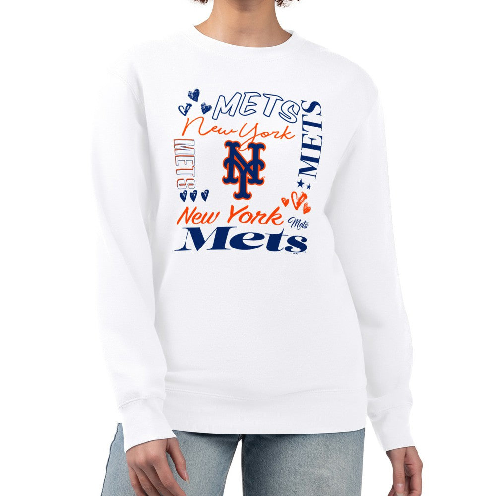 New York Mets G-III 4Her by Carl Banks Women's Collage Team Graphic Fleece Pullover Hoodie - White - MLB Online