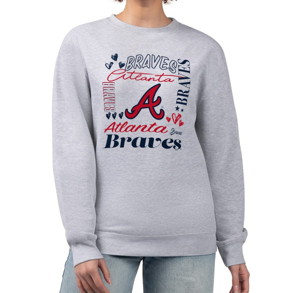 Atlanta Braves G-III 4Her by Carl Banks Women's Collage Team Graphic Fleece Pullover Hoodie - Heather Gray - MLB Lifestyle
