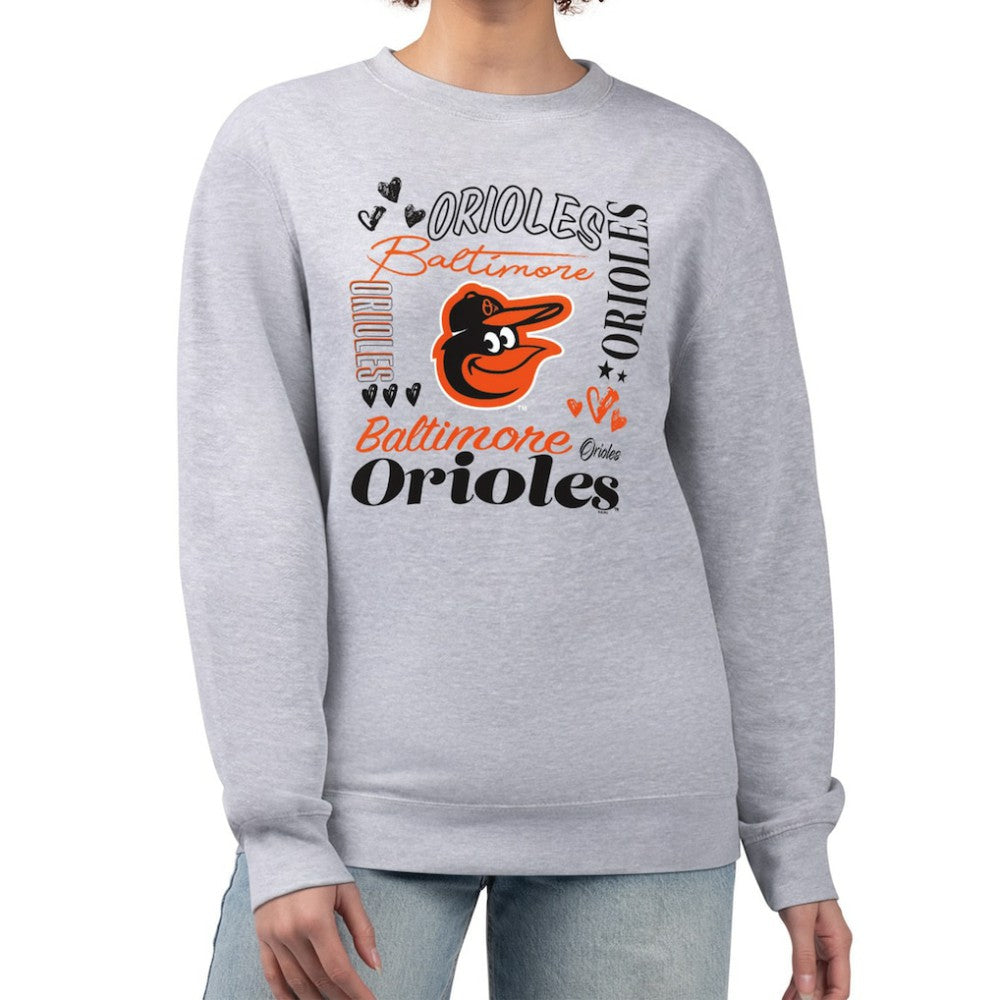 Baltimore Orioles G-III 4Her by Carl Banks Women's Collage Team Graphic Fleece Pullover Hoodie - Heather Gray - MLB Lifestyle