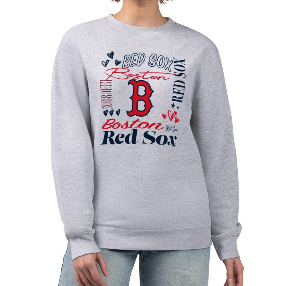 Boston Red Sox G-III 4Her by Carl Banks Women's Collage Team Graphic Fleece Pullover Hoodie - Heather Gray - MLB Online