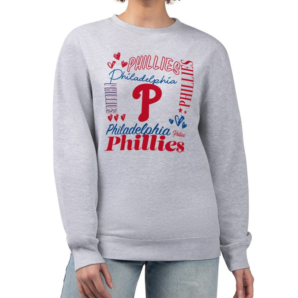 Philadelphia Phillies G-III 4Her by Carl Banks Women's Collage Team Graphic Fleece Pullover Hoodie - Heather Gray - MLB on Sale