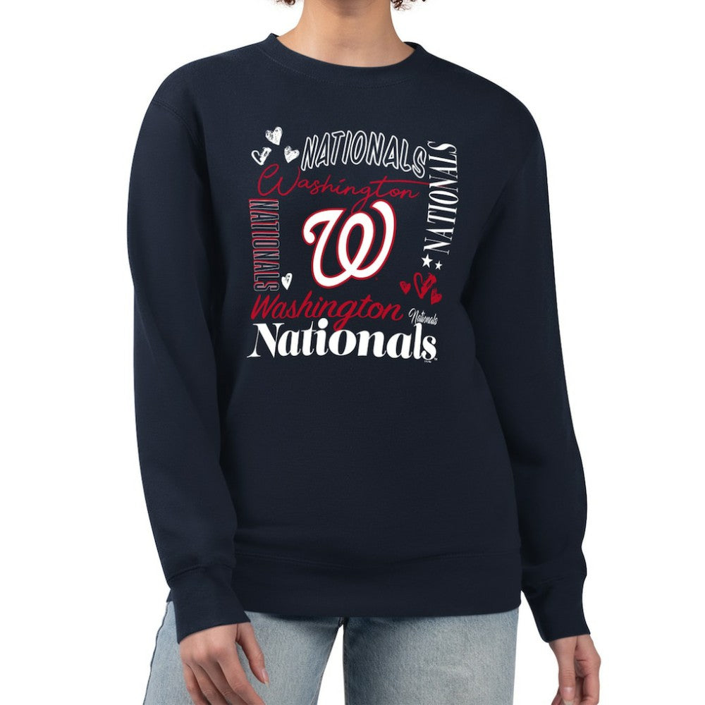 Washington Nationals G-III 4Her by Carl Banks Women's Collage Team Graphic Fleece Pullover Hoodie - Navy - MLB on Sale