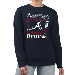 Atlanta Braves G-III 4Her by Carl Banks Women's Collage Team Graphic Fleece Pullover Hoodie - Navy - MLB Lifestyle