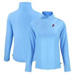 Philadelphia Phillies Cutter & Buck Women's Cooperstown Collection Coastline Epic Comfort Eco Recycled Funnel Neck Raglan Pullover Top - Powder Blue - MLB Online