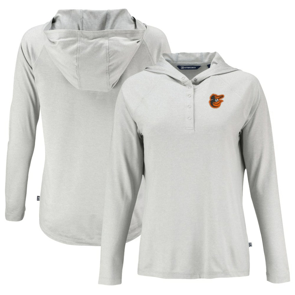 Baltimore Orioles Cutter & Buck Women's  Coastline Epic Comfort Eco Recycled Hoodie Raglan Long Sleeve T-Shirt - Gray - MLB on Sale