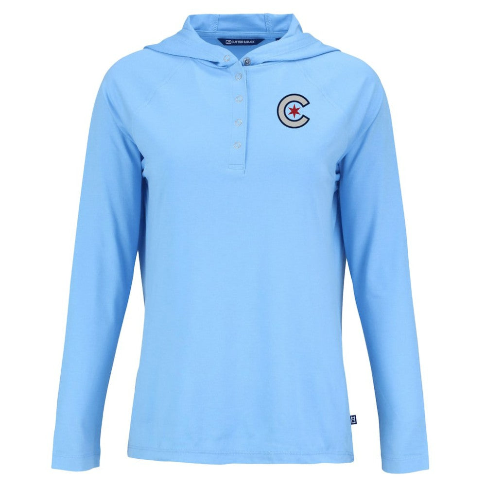 Chicago Cubs Cutter & Buck Women's City Connect Coastline Epic Comfort Eco Recycled Hoodie Raglan Long Sleeve T-Shirt - Powder Blue - MLB Sale