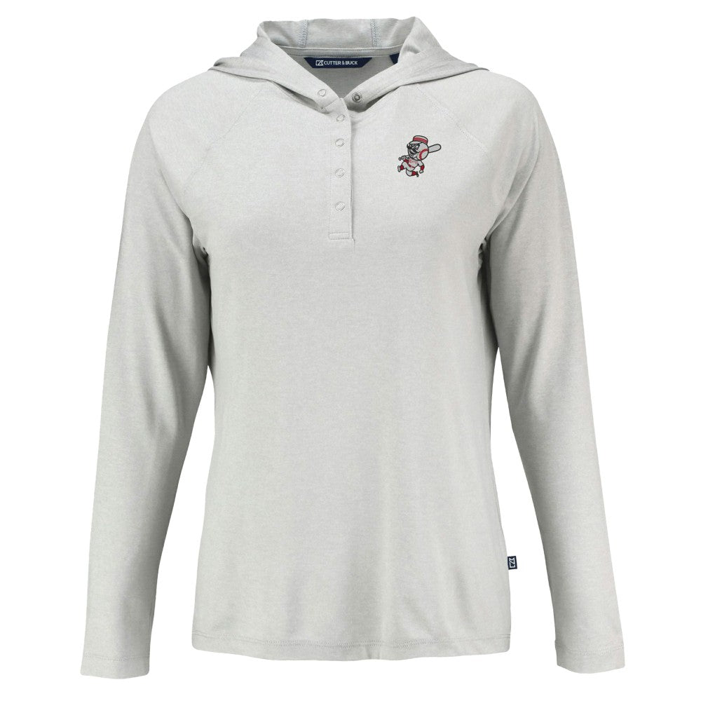 Cincinnati Reds Cutter & Buck Women's Cooperstown Collection Coastline Epic Comfort Eco Recycled Hoodie Raglan Long Sleeve T-Shirt - Gray - MLB on Sale