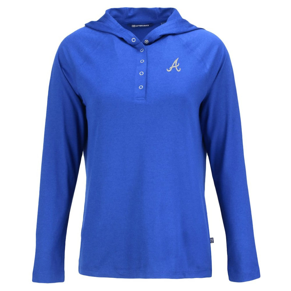 Atlanta Braves Cutter & Buck Women's  Coastline Epic Comfort Eco Recycled Hoodie Raglan Long Sleeve T-Shirt - Royal - MLB Discount