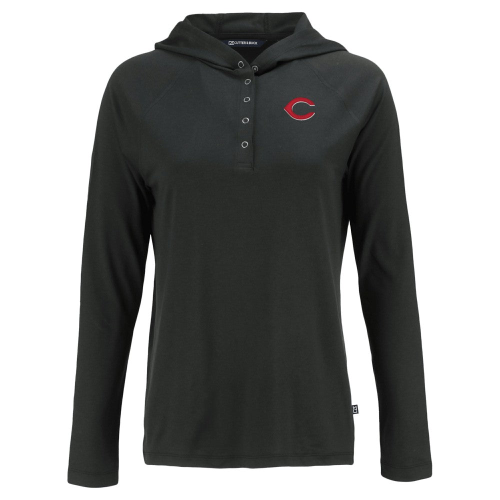 Cincinnati Reds Cutter & Buck Women's  Coastline Epic Comfort Eco Recycled Hoodie Raglan Long Sleeve T-Shirt - Black - MLB on Sale