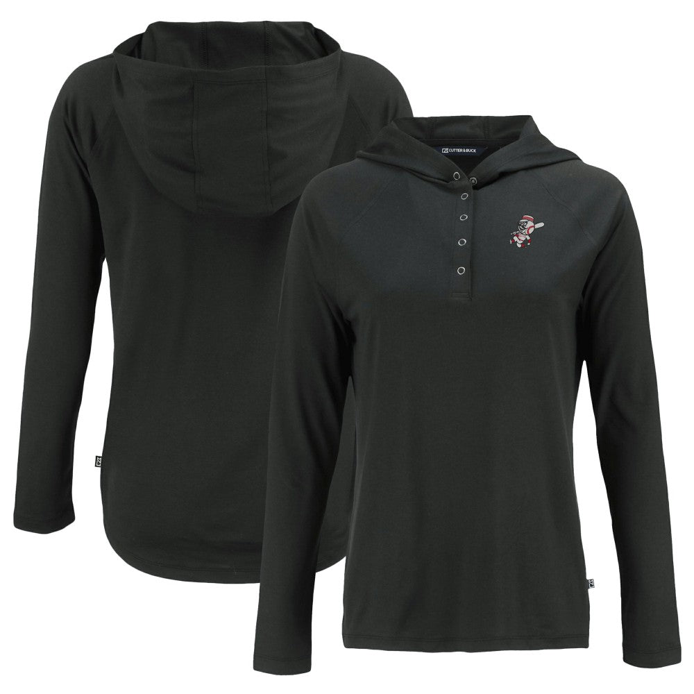 Cincinnati Reds Cutter & Buck Women's Cooperstown Collection Coastline Epic Comfort Eco Recycled Hoodie Raglan Long Sleeve T-Shirt - Black - MLB on Sale