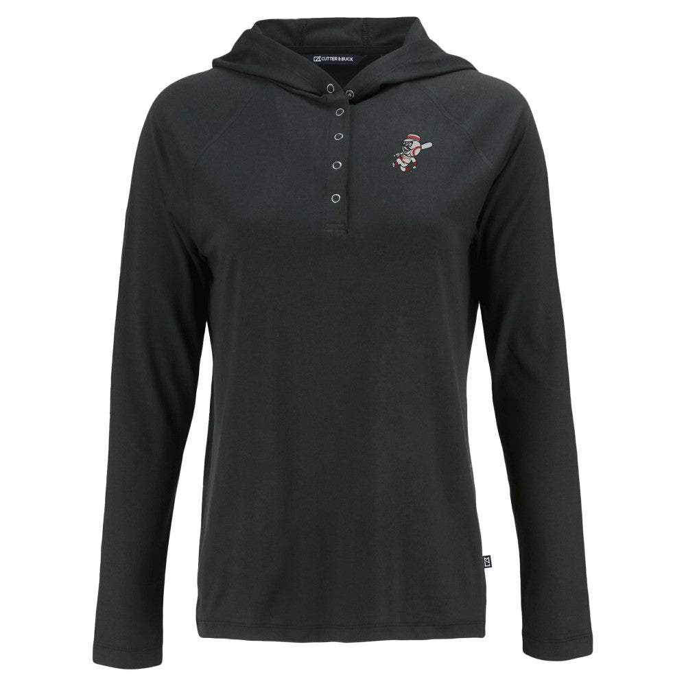 Cincinnati Reds Cutter & Buck Women's Cooperstown Collection Coastline Epic Comfort Eco Recycled Hoodie Raglan Long Sleeve T-Shirt - Black - MLB on Sale