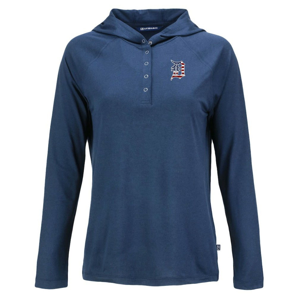 Detroit Tigers Cutter & Buck Women's Stars And Stripes Coastline Epic Comfort Eco Recycled Hoodie Raglan Long Sleeve T-Shirt - Navy - MLB Sale