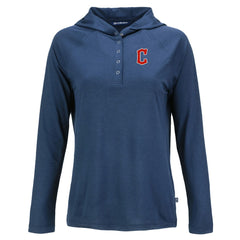 Cleveland Guardians Cutter & Buck Women's  Coastline Epic Comfort Eco Recycled Hoodie Raglan Long Sleeve T-Shirt - Navy - MLB Lifestyle