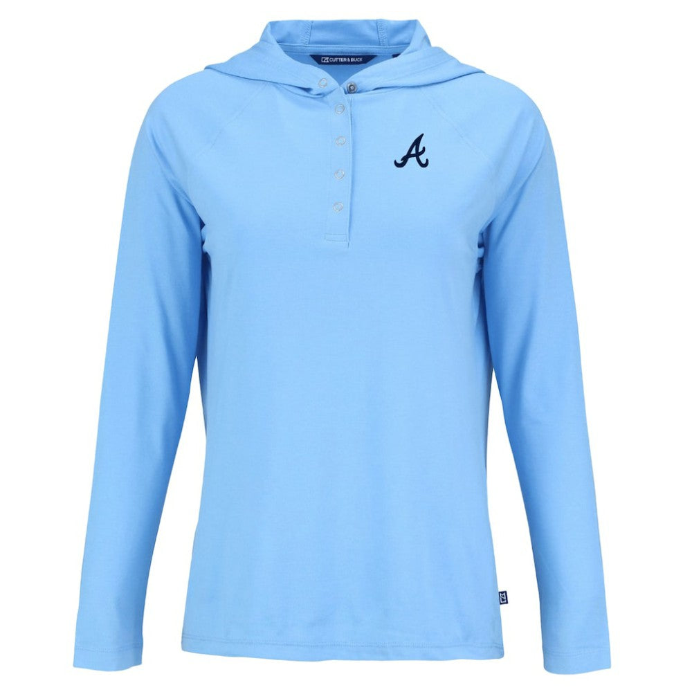 Atlanta Braves Cutter & Buck Women's  Coastline Epic Comfort Eco Recycled Hoodie Raglan Long Sleeve T-Shirt - Powder Blue - MLB Sale