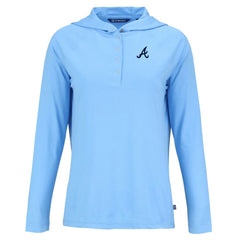 Atlanta Braves Cutter & Buck Women's  Coastline Epic Comfort Eco Recycled Hoodie Raglan Long Sleeve T-Shirt - Powder Blue - MLB Sale