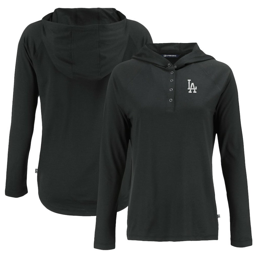 Los Angeles Dodgers Cutter & Buck Women's  Coastline Epic Comfort Eco Recycled Hoodie Raglan Long Sleeve T-Shirt - Black - MLB Lifestyle