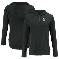 Los Angeles Dodgers Cutter & Buck Women's  Coastline Epic Comfort Eco Recycled Hoodie Raglan Long Sleeve T-Shirt - Black - MLB Lifestyle