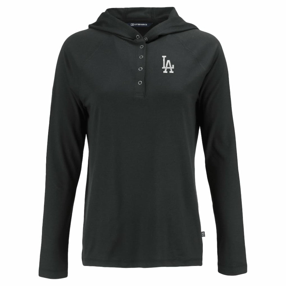 Los Angeles Dodgers Cutter & Buck Women's  Coastline Epic Comfort Eco Recycled Hoodie Raglan Long Sleeve T-Shirt - Black - MLB Lifestyle
