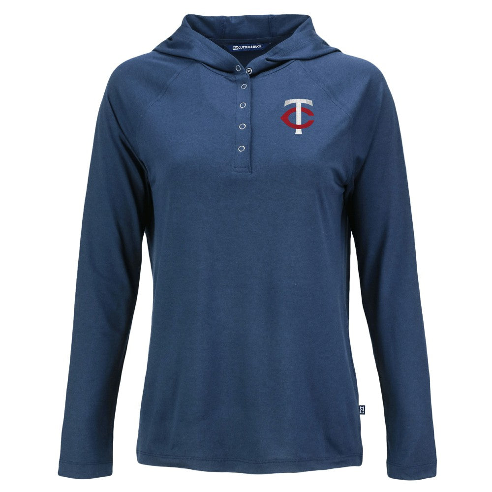 Minnesota Twins Cutter & Buck Women's  Coastline Epic Comfort Eco Recycled Hoodie Raglan Long Sleeve T-Shirt - Navy - MLB Sale