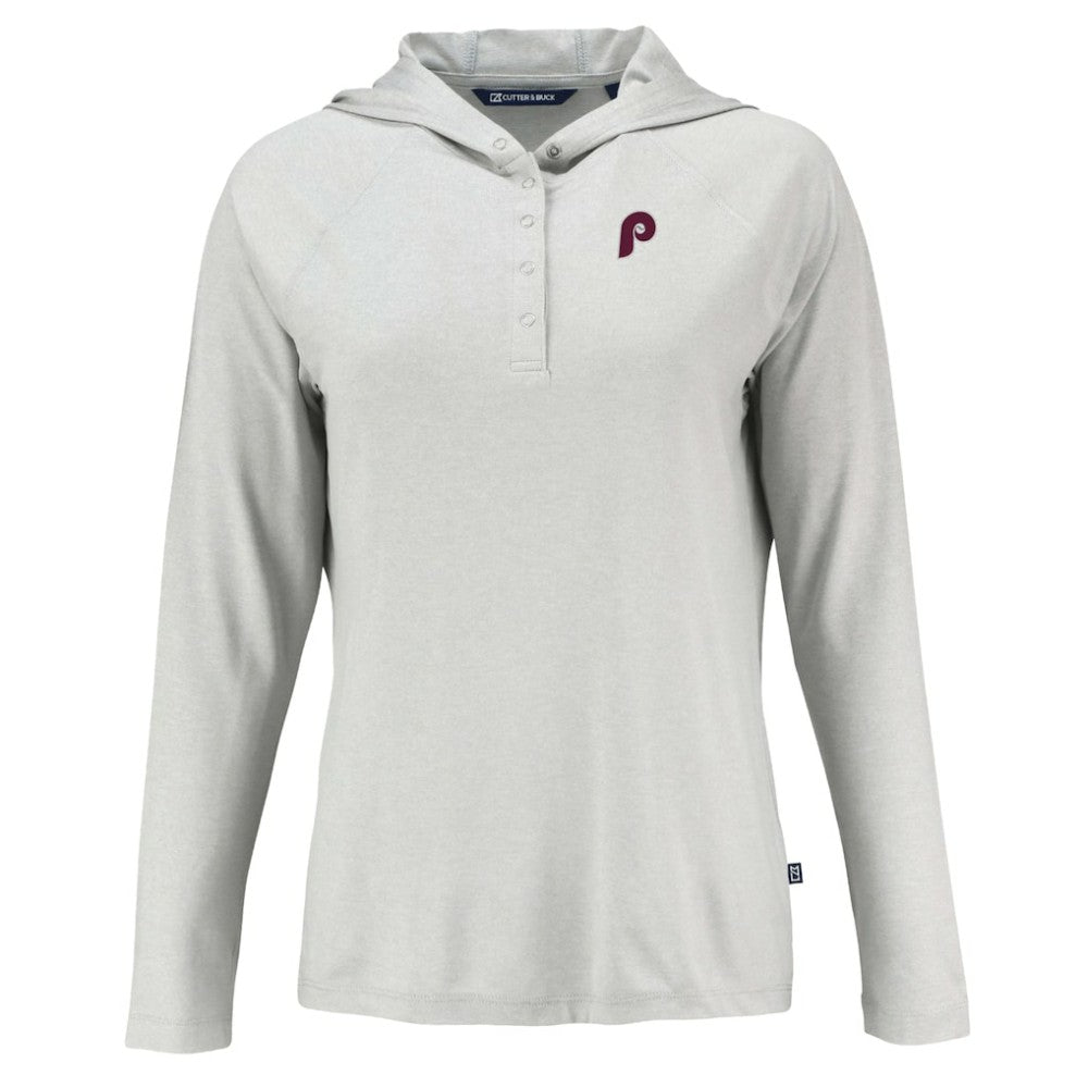 Philadelphia Phillies Cutter & Buck Women's Cooperstown Collection Coastline Epic Comfort Eco Recycled Hoodie Raglan Long Sleeve T-Shirt - Gray - MLB Sale