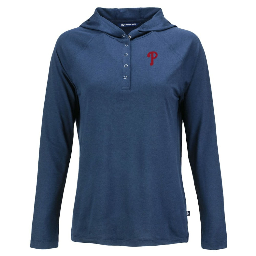 Philadelphia Phillies Cutter & Buck Women's  Coastline Epic Comfort Eco Recycled Hoodie Raglan Long Sleeve T-Shirt - Navy - MLB Lifestyle