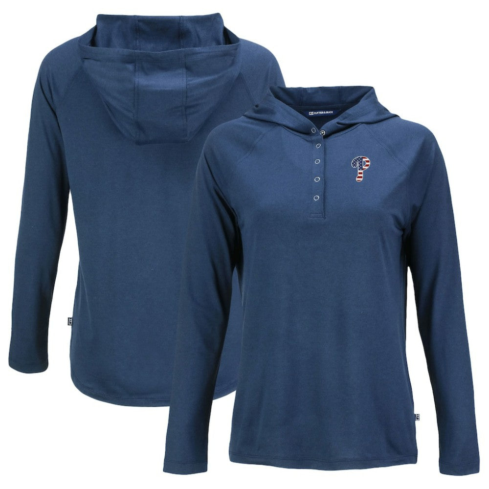 Philadelphia Phillies Cutter & Buck Women's Stars And Stripes Coastline Epic Comfort Eco Recycled Hoodie Raglan Long Sleeve T-Shirt - Navy - MLB Discount