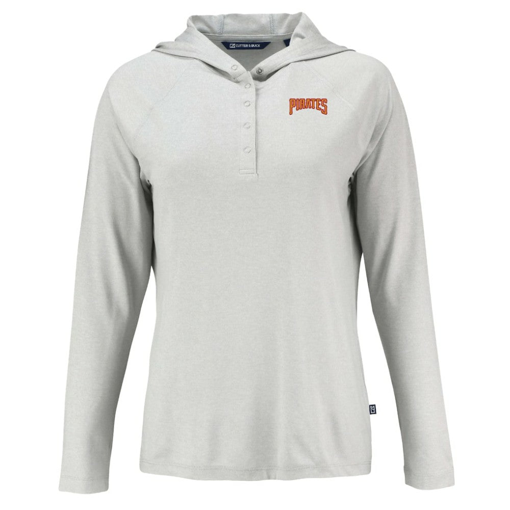Pittsburgh Pirates Cutter & Buck Women's Cooperstown Collection Coastline Epic Comfort Eco Recycled Hoodie Raglan Long Sleeve T-Shirt - Gray - MLB Lifestyle