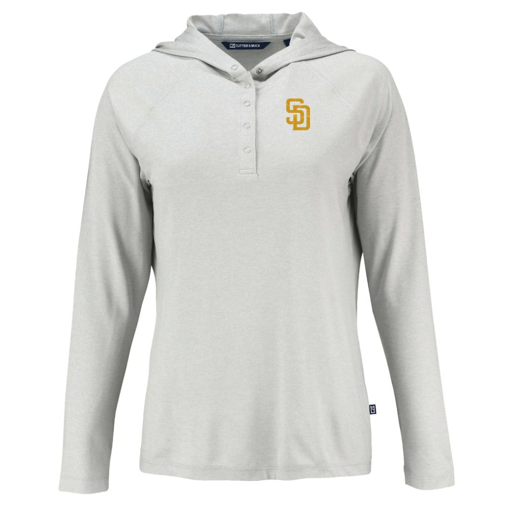 San Diego Padres Cutter & Buck Women's  Coastline Epic Comfort Eco Recycled Hoodie Raglan Long Sleeve T-Shirt - Gray - MLB Sale