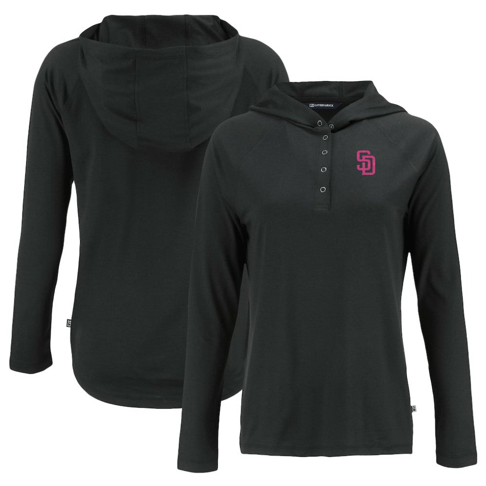 San Diego Padres Cutter & Buck Women's City Connect Coastline Epic Comfort Eco Recycled Hoodie Raglan Long Sleeve T-Shirt - Black - MLB Online