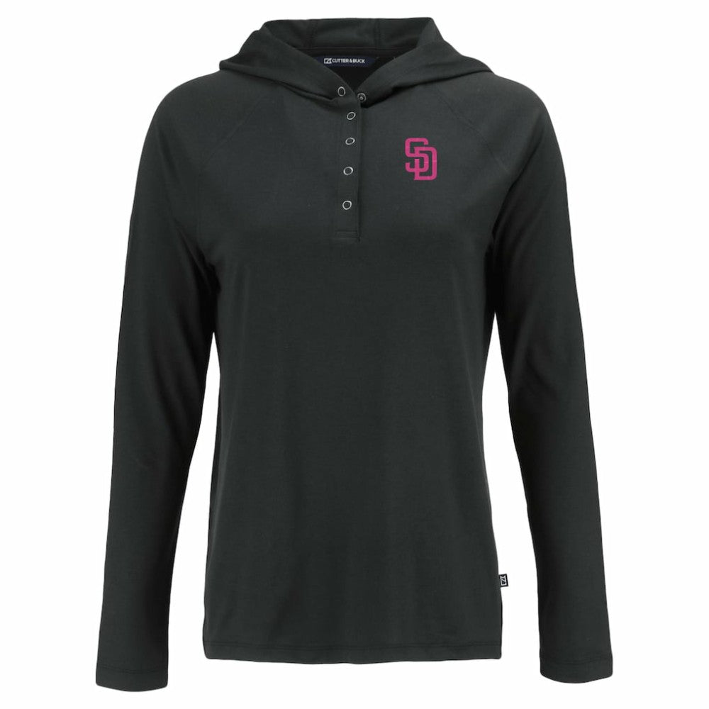 San Diego Padres Cutter & Buck Women's City Connect Coastline Epic Comfort Eco Recycled Hoodie Raglan Long Sleeve T-Shirt - Black - MLB Online