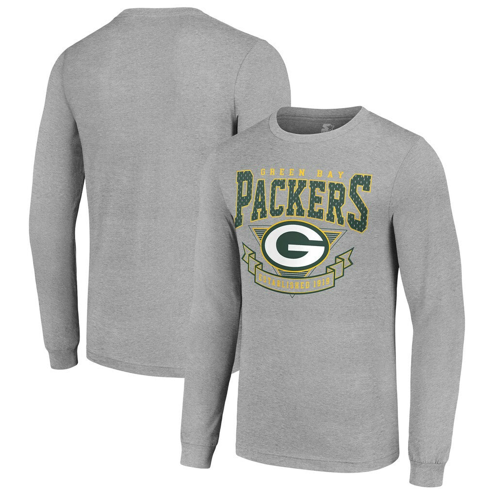 Green Bay Packers Starter '80s Inspired Team Logo Long Sleeve T-Shirt Heather Gray