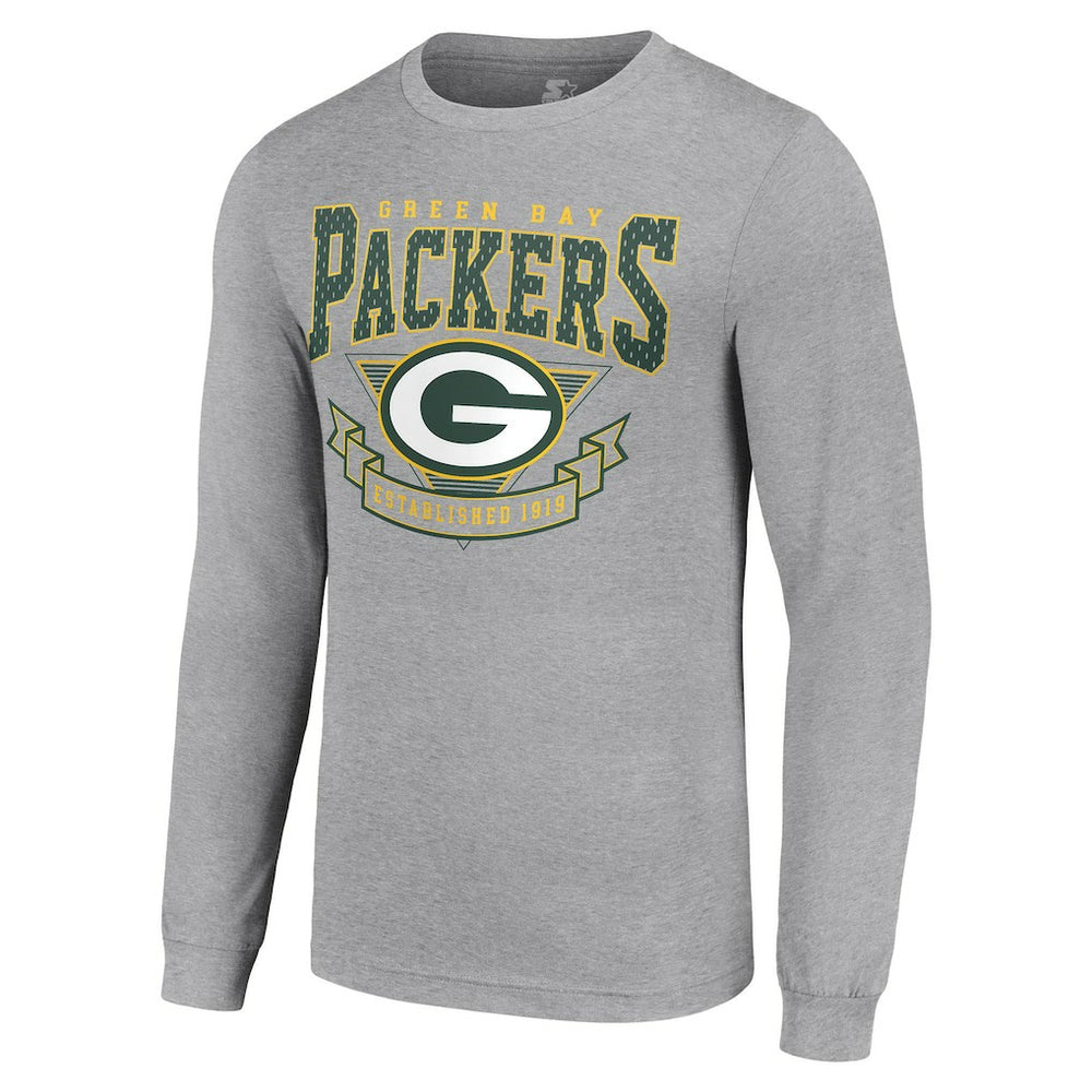 Green Bay Packers Starter '80s Inspired Team Logo Long Sleeve T-Shirt Heather Gray