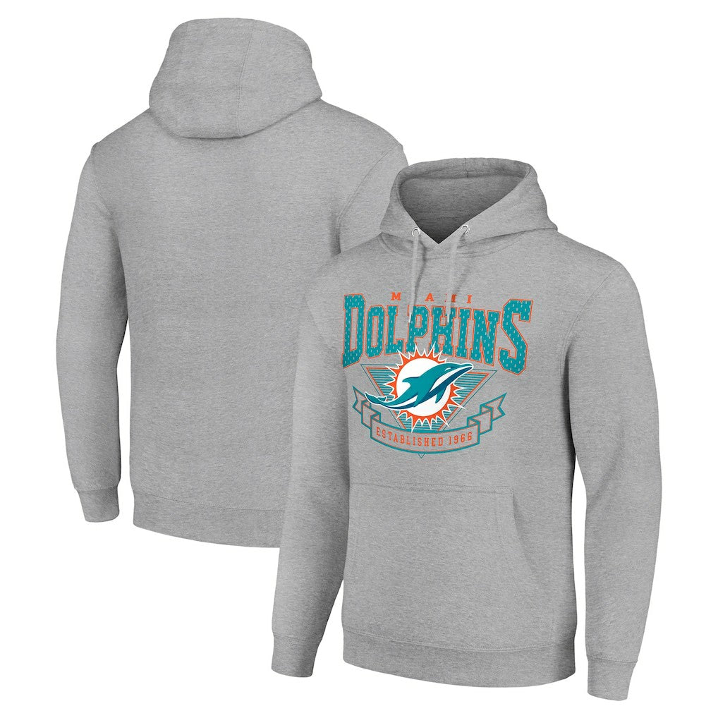Miami Dolphins Starter ‘80s Inspired Pullover Hoodie Heather Gray