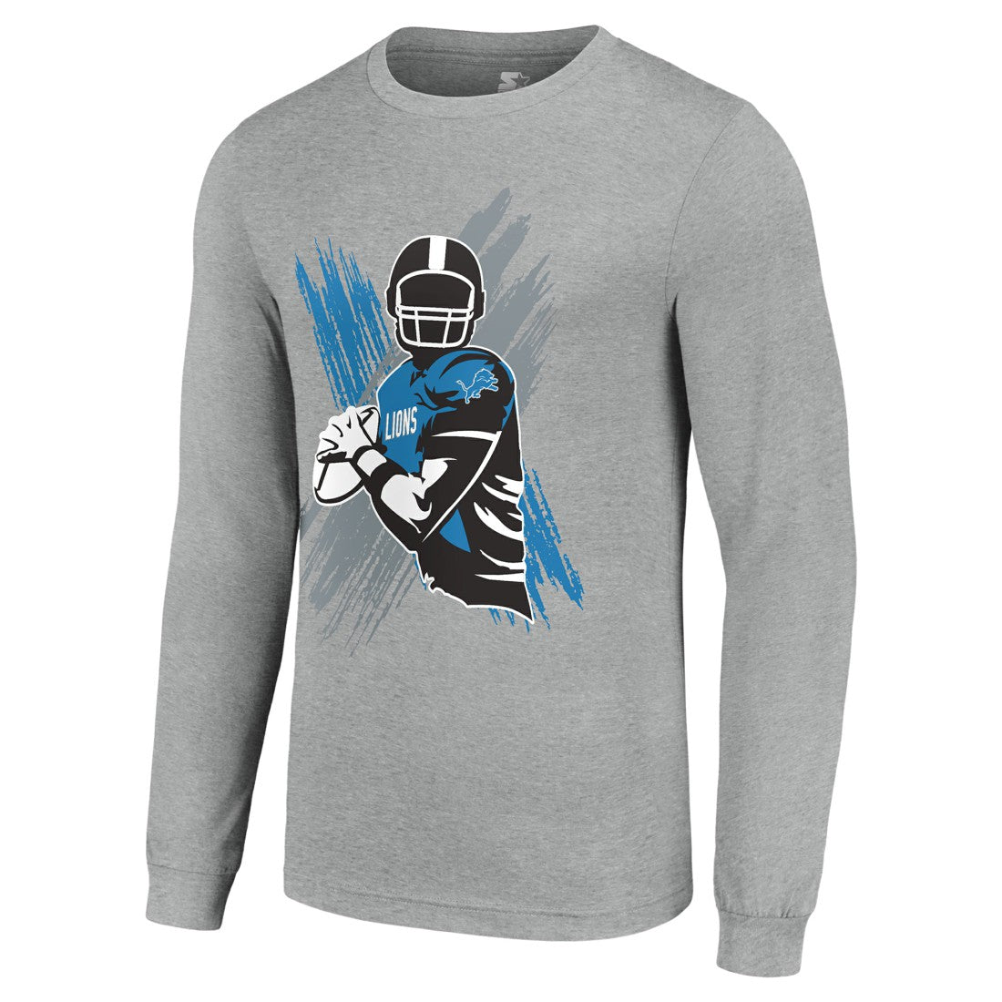 Detroit Lions Starter Player X Logo Graphic Long Sleeve T-Shirt Heather Gray