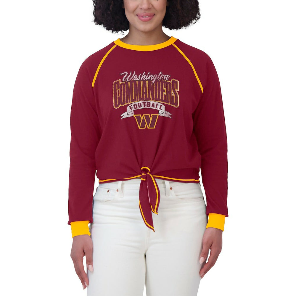 Washington Commanders WEAR by Erin Andrews Women's Tie-Front Long Sleeve Top Burgundy/Gold
