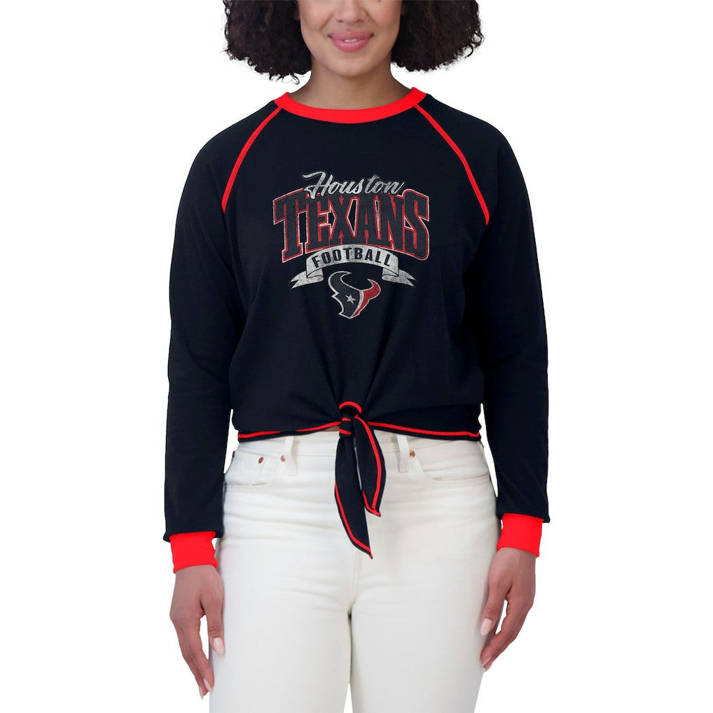 Houston Texans WEAR by Erin Andrews Women's Tie-Front Long Sleeve Top Navy/Red