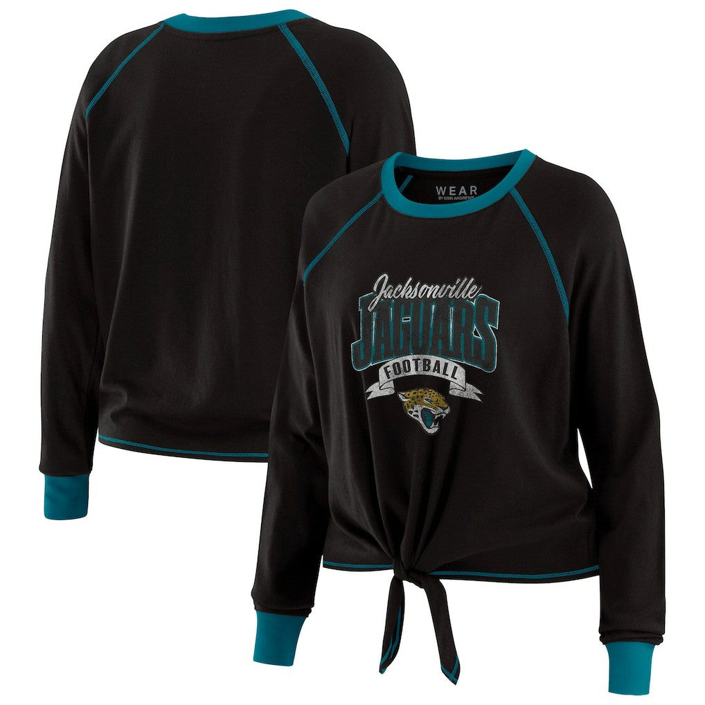 Jacksonville Jaguars WEAR by Erin Andrews Women's Tie-Front Long Sleeve Top Black/Teal