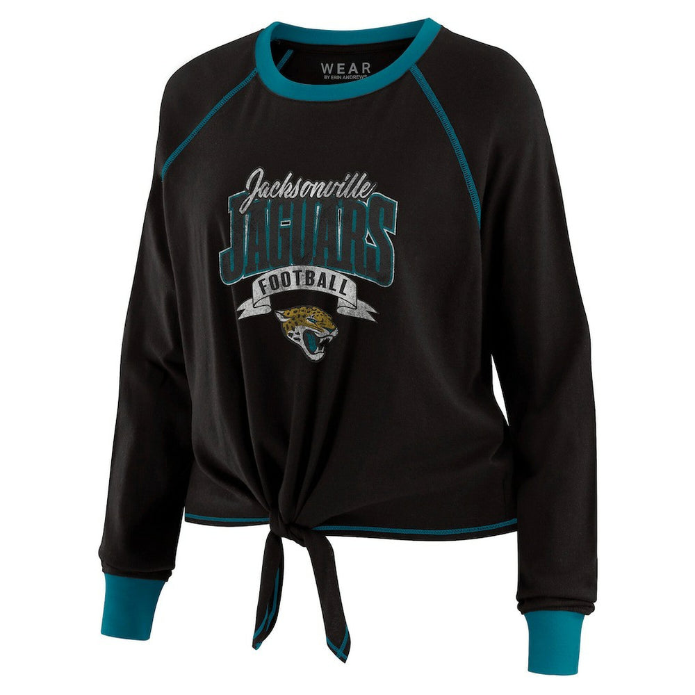 Jacksonville Jaguars WEAR by Erin Andrews Women's Tie-Front Long Sleeve Top Black/Teal