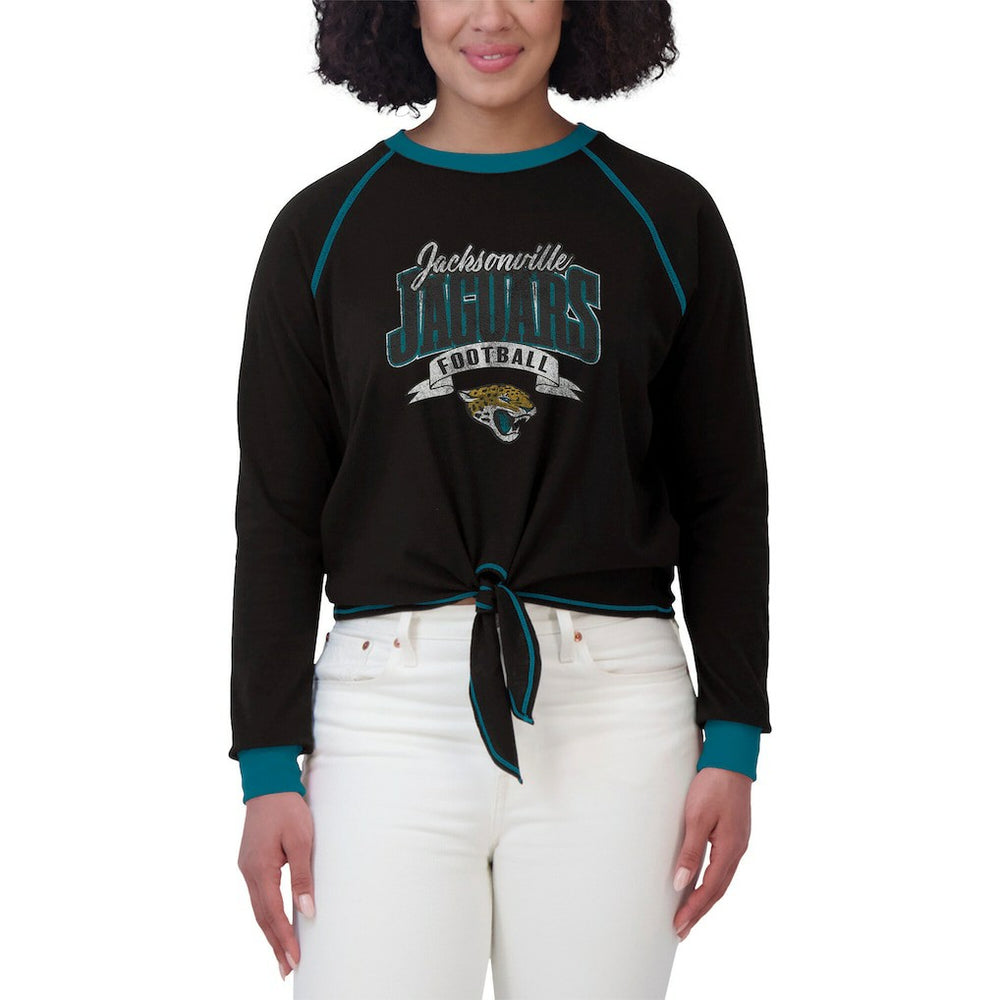 Jacksonville Jaguars WEAR by Erin Andrews Women's Tie-Front Long Sleeve Top Black/Teal