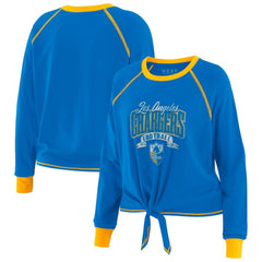 Los Angeles Chargers WEAR by Erin Andrews Women's Tie-Front Long Sleeve Top Powder Blue/Yellow