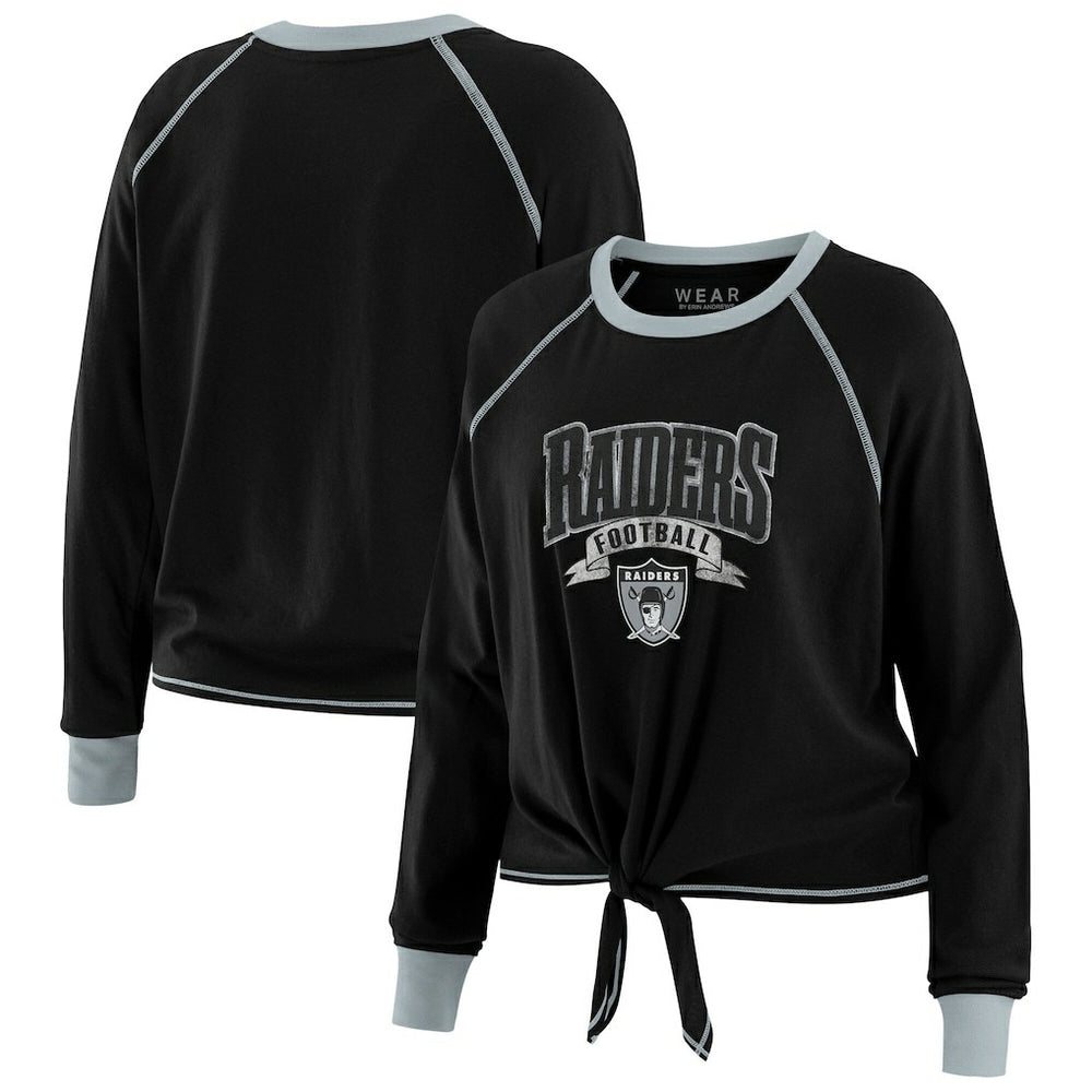 Las Vegas Raiders WEAR by Erin Andrews Women's Tie-Front Long Sleeve Top Black/Gray