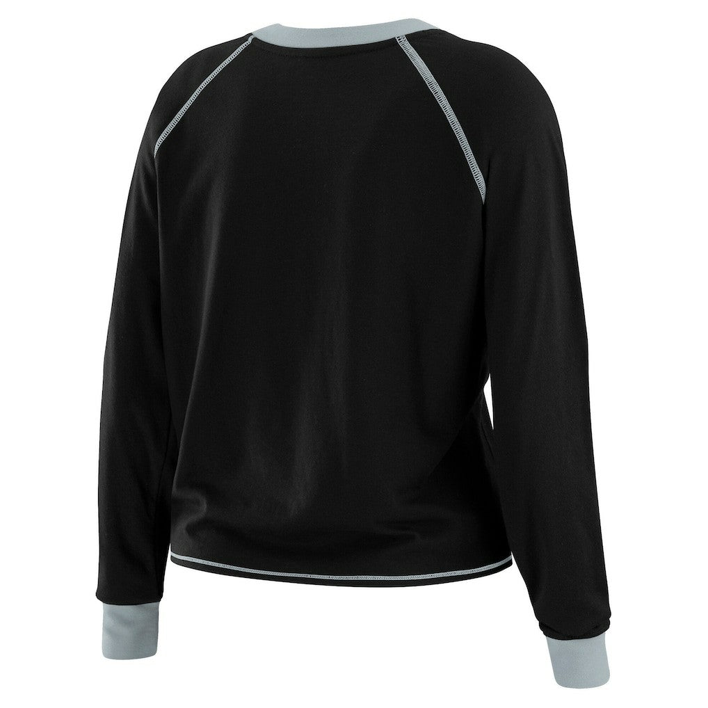 Las Vegas Raiders WEAR by Erin Andrews Women's Tie-Front Long Sleeve Top Black/Gray