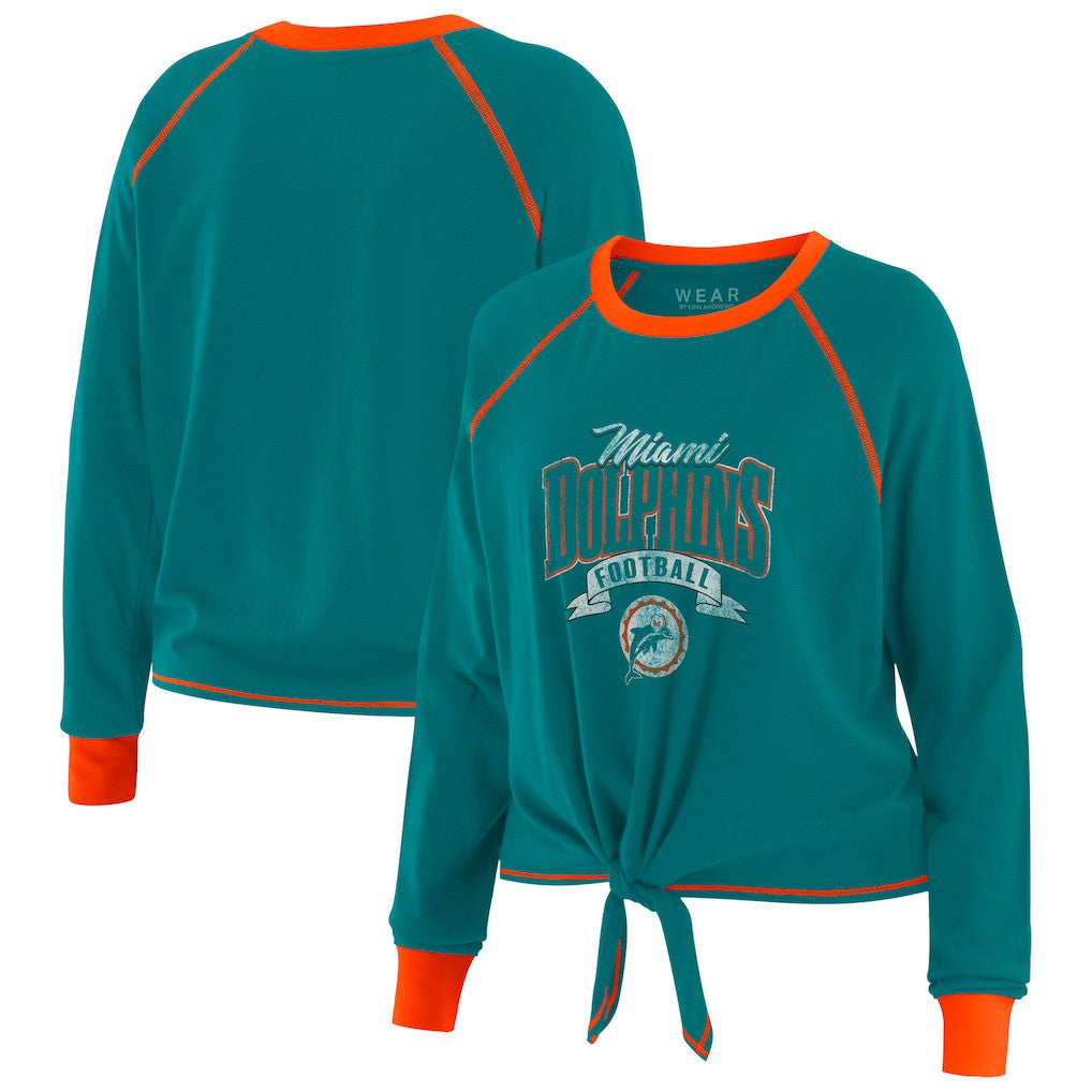 Miami Dolphins WEAR by Erin Andrews Women's Tie-Front Long Sleeve Top Aqua/Orange