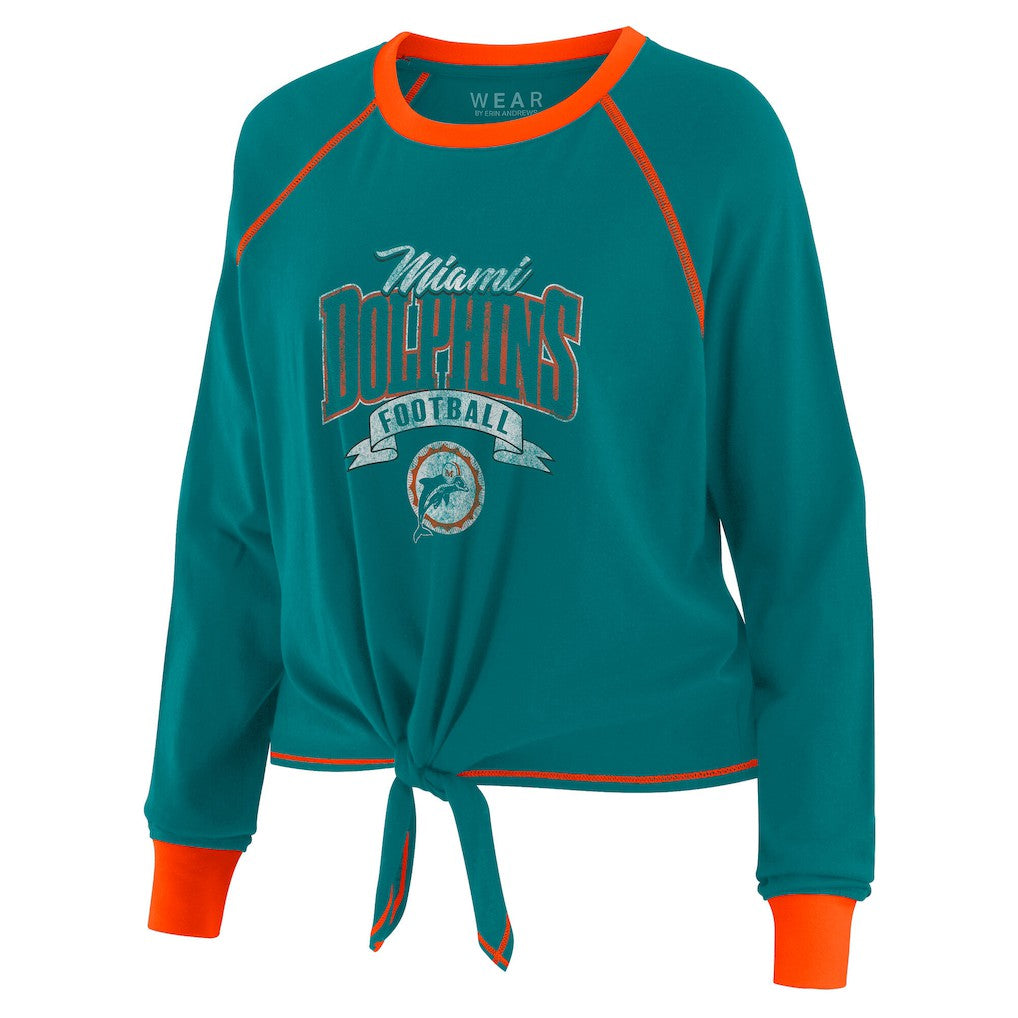 Miami Dolphins WEAR by Erin Andrews Women's Tie-Front Long Sleeve Top Aqua/Orange