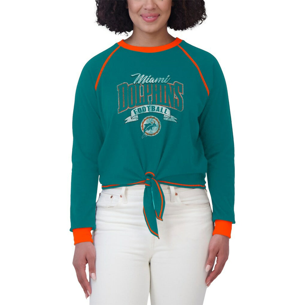 Miami Dolphins WEAR by Erin Andrews Women's Tie-Front Long Sleeve Top Aqua/Orange